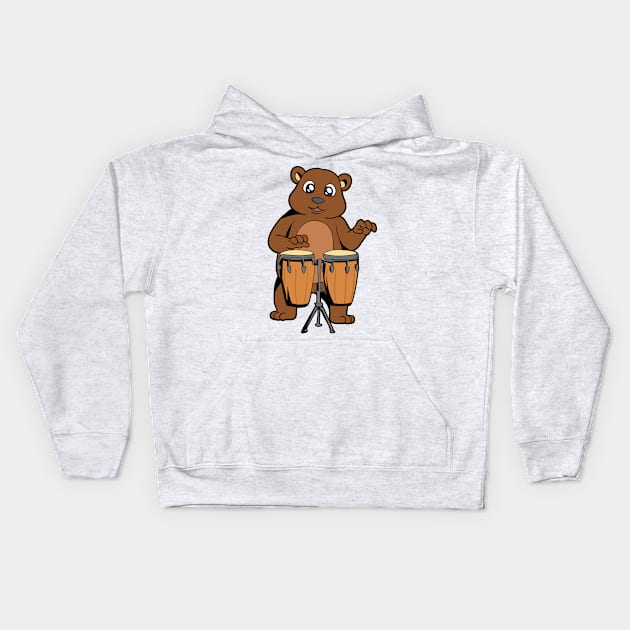 Comic bear plays percussion Kids Hoodie by Modern Medieval Design